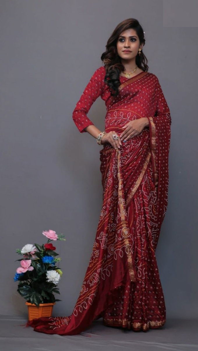 Sudarshan Block Bandhej Most Demanded Wholesale Printed Saree Catalog
